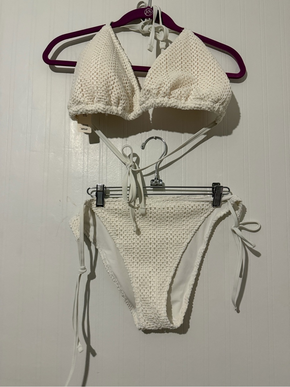 Aerie Cream Crochet Tie-Side Bikini Set XXL NWT